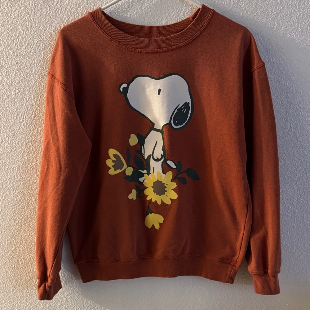 Peanuts Rust Sweater with Snoopy and Floral Design